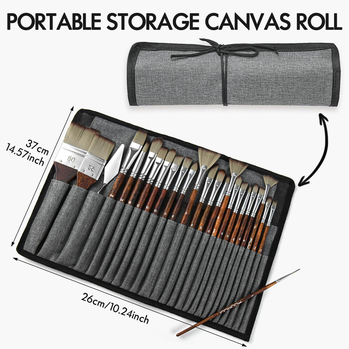 25pcs Paint Brush Set, Fuumuui Acrylic Paint Brushes, Professional Artist Series with Wide Flat, Filbert, Fan, Dagger, Cat Tongue, Round, Angle
