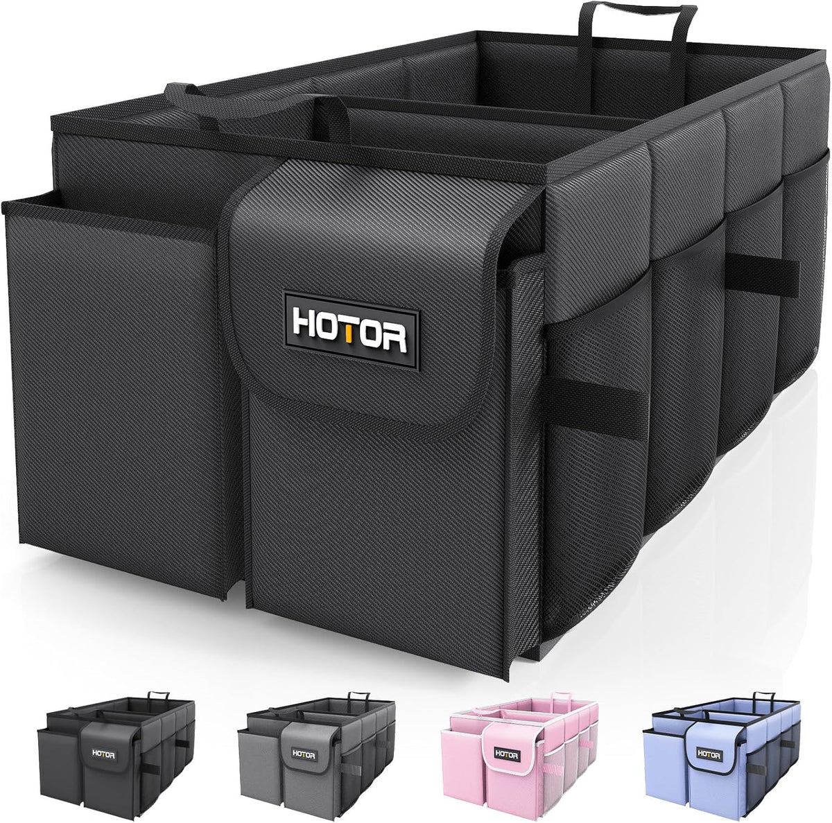 HOTOR Trunk Organizer - Car Organizer, Foldable Trunk organizer for SUVs & Sedans, Sturdy Car Organization for Car Accessories, Tools, Sundries