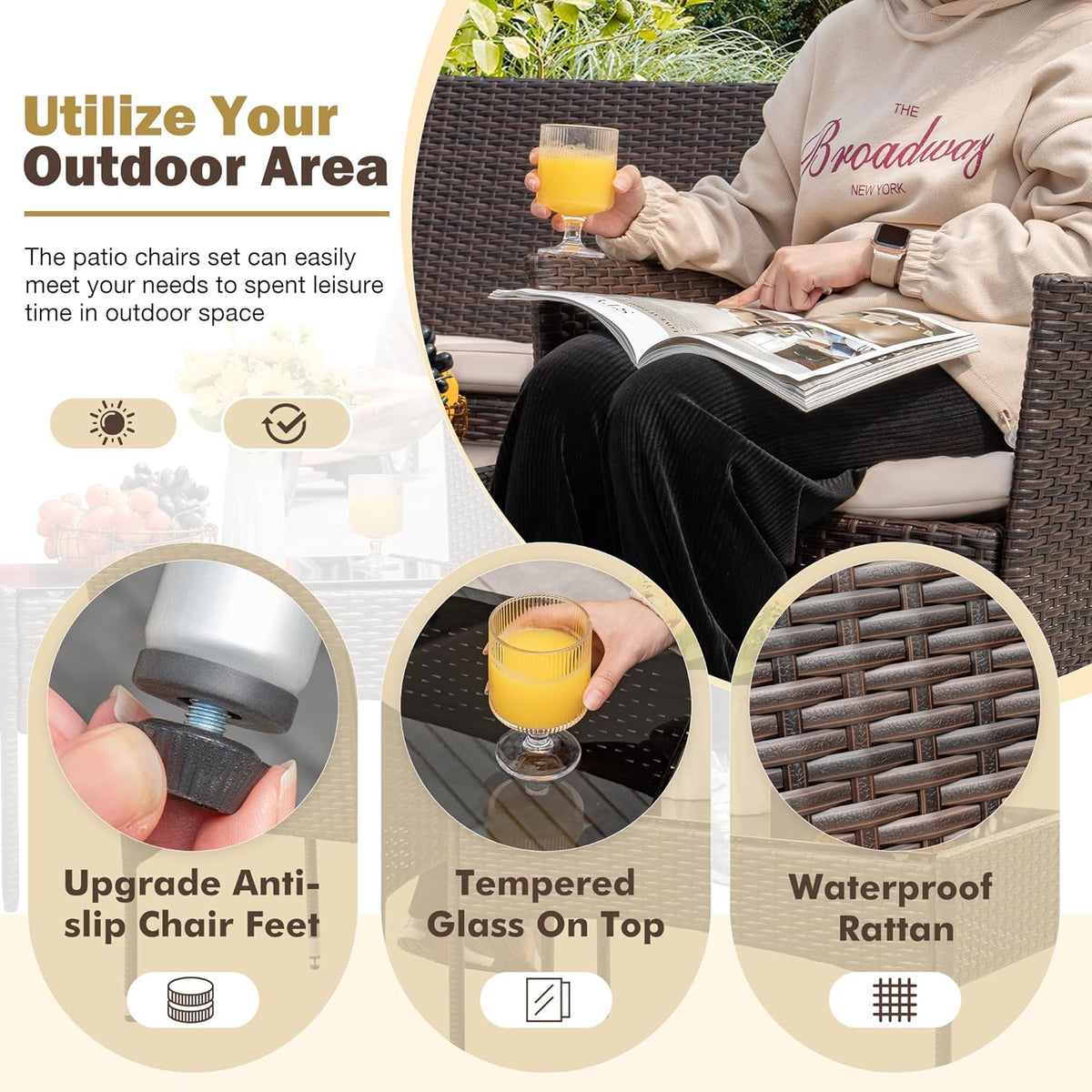 Homall 4 Pieces Outdoor Patio Furniture Sets Rattan Chair Wicker Set,Outdoor Indoor Use Backyard Porch Garden Poolside Balcony Furniture (Brown and