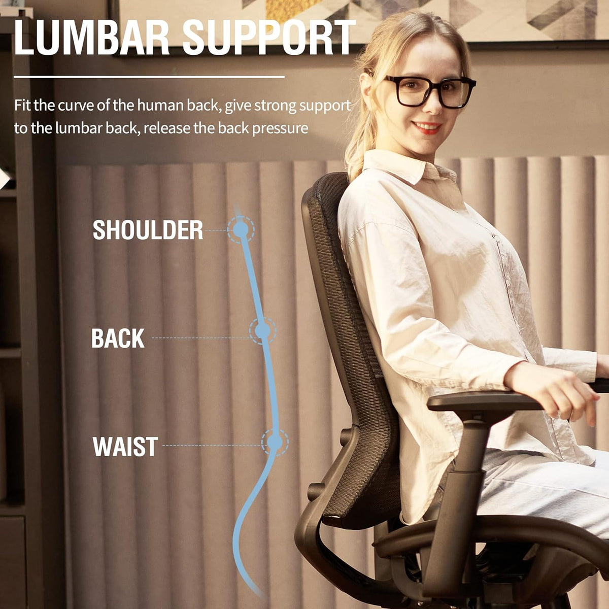 ELABEST Mesh Office Chair,Ergonomic Computer Desk Chair,Sturdy Task Chair- Adjustable Lumbar Support & Armrests,Tilt Function,Comfort Wide