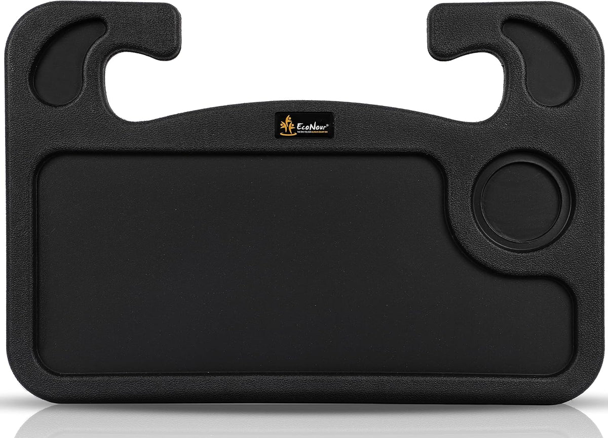 EcoNour 2 in 1 Car Steering Wheel Desk | Tray for Laptop Car Mount with Pen Holder | Desk Console for Car | Food Tray for Eating with Drinks Holder