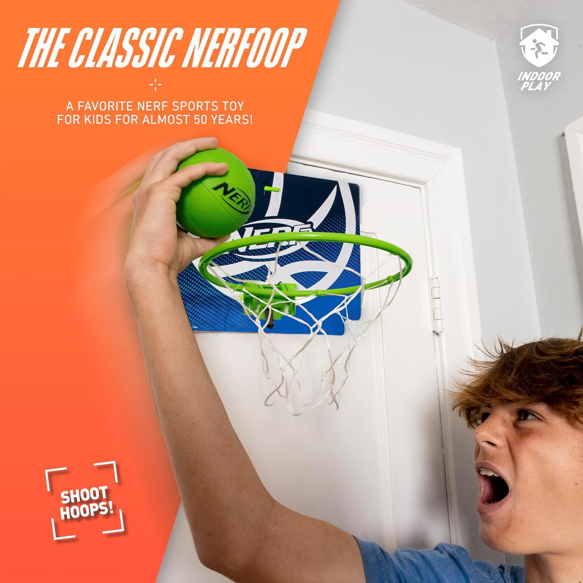 Nerf Nerfoop - The Classic Mini Foam Basketball and Hoop - Hooks On Doors - Indoor and Outdoor Play - A Favorite Since 1972