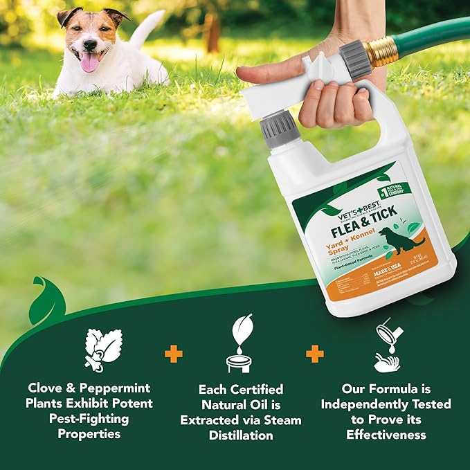 Vet's Best Natural Flea and Tick Yard and Dog Kennel Spray, Plant Safe Tick Spray for Yard with Ready-to-Use Hose Attachment, Mosquito Repellent