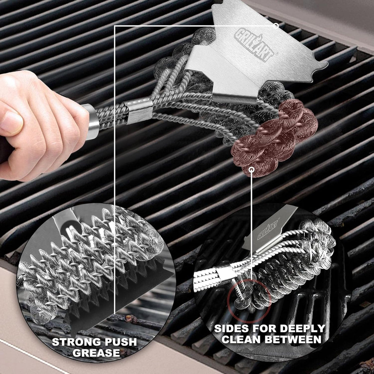 Grill Brush and Scraper Bristle Free – Safe BBQ Brush for Grill – 18'' Stainless Grill Grate Cleaner - Safe Grill Accessories for Porcelain/Weber