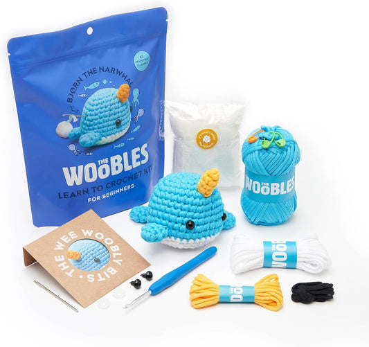 The Woobles Crochet Kit for Beginners - Easy Arts and Crafts Knitting & Crochet Animals Kit - Bjørn The Narwhal