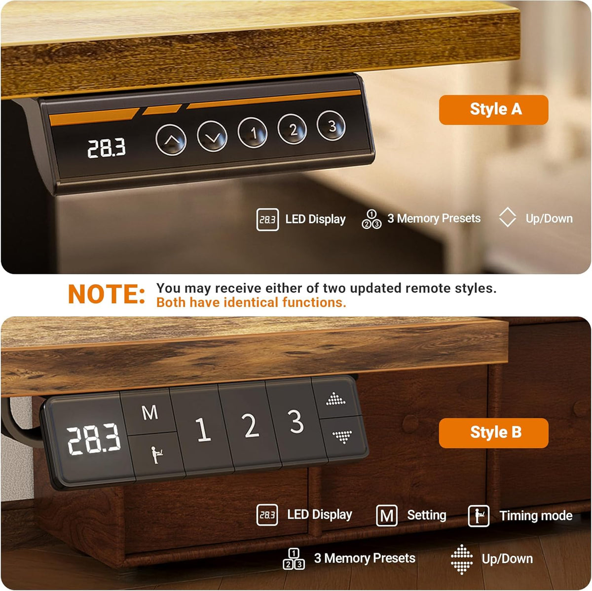 Claiks Electric Standing Desk, Adjustable Height Stand up Desk, 24x48 Inches Sit Stand Home Office Desk with Splice Board, Black Frame/Rustic Brown