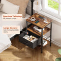 SUPERJARE Nightstand with Charging Station, Bed Side Table with Adjustable Fabric Drawer, Night Stand for Bedroom, 3-Tier Storage End Table