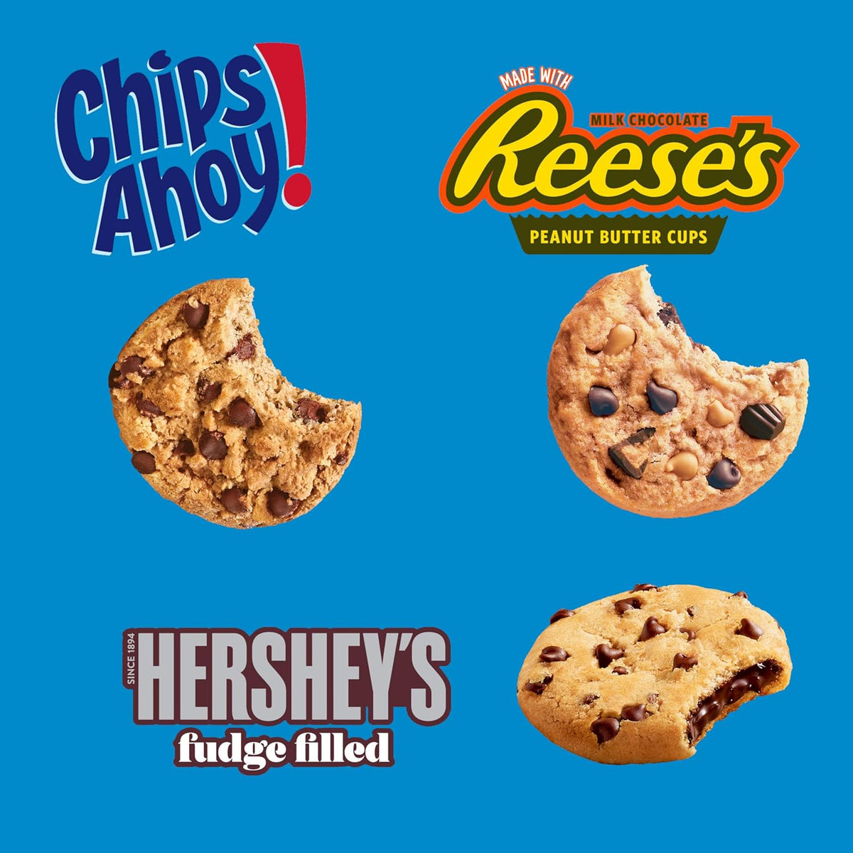 CHIPS AHOY! Cookies Variety Pack, Original Chocolate Chip, Chewy Chocolate Chip with Reese's Peanut Butter Cups & Chewy Hershey's Fudge Filled Soft