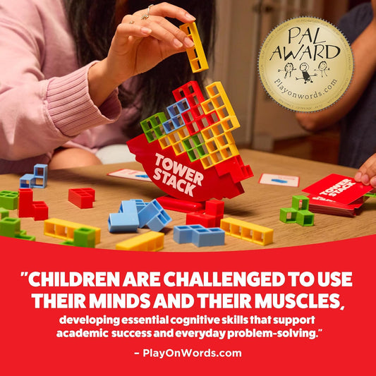 Tower Stack by Relatable, Exciting Tower Game for Kids & Adults Family Game Night, Fun Stacking and Building Toys, Includes 36 Cards, 24 Blocks, 1