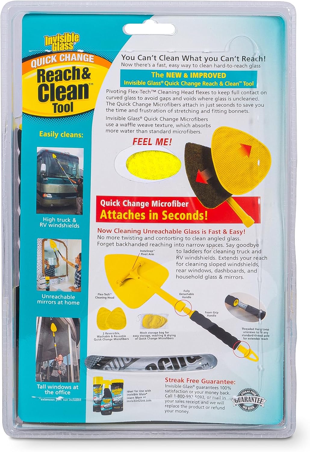 Invisible Glass 95160 Reach & Clean Glass Windshield Cleaner Tool Kit With Extendable Handle, (2) Reusable Quick Change Microfibers, and Storage Bag