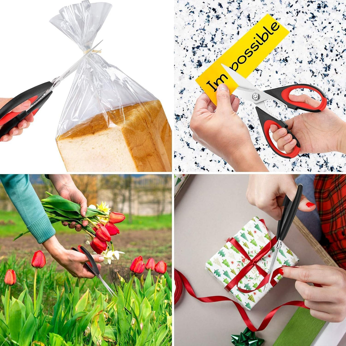 iBayam 3-Pack 8.5"Kitchen Scissors All Purpose Heavy Duty with Protective Sheath, Soft Grip Comfort Handle, Dishwasher Safe Kitchen Utensils Gadgets
