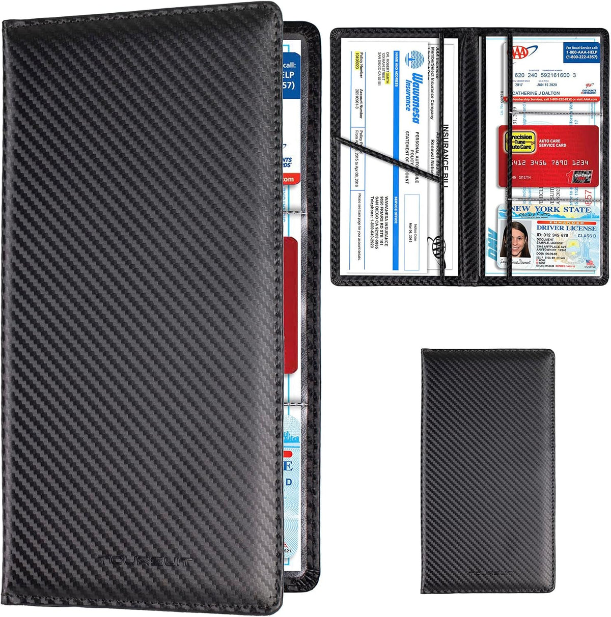 TOURSUIT Car Registration and Insurance Card Holder, Vehicle License Document Glove Box Compartment Organizer, Interior Car Accessories for Women Men
