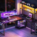 ODK 53 Inch L Shaped Desk with LED Lighting, Reversible Gaming Desk with Power Outlets, Cornor Computer Table with Storage Shelves & Bag & Iron Hook