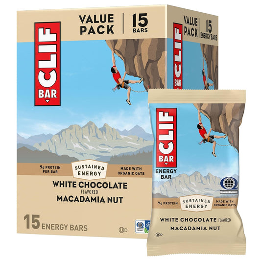 CLIF BAR - Energy Protein Bars - White Chocolate Macadamia Nut - Made with Organic Oats - Energy Bars - Non-GMO - (15 Pack)