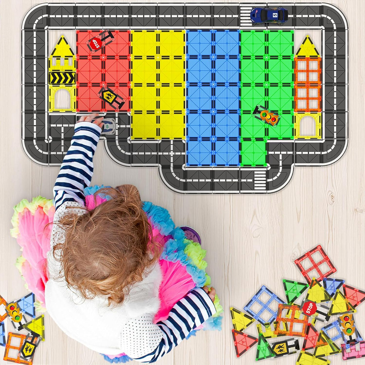 Magnetic Tiles - Road Set, Magnetic Building Blocks, Preschool Montessori Toys Gift for 3+ Year Old Boys and Girls, Sensory Christmas Toys for Kids