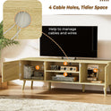 SUPERJARE Boho TV Stand for 65 Inch TV, Entertainment Center with Adjustable Shelf, Rattan TV Console with 2 Cabinets, Media Console, Solid Wood