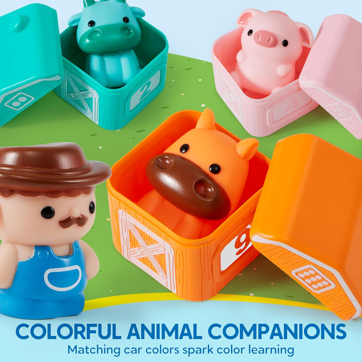 Learning Toy for Toddlers 1 2 3 Years Old, Counting, Matching & Sorting Montessori Learning Farm Train Including 9 Farm Animals and 1 Farmer, Easter