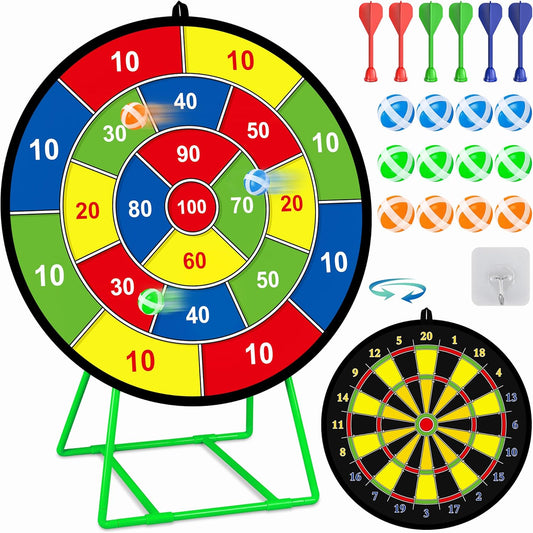Large Dart Board for Kids, Kids Double-Sided Dart Board with Sticky Balls and Darts, Indoor/Outdoor Sport Fun Party Play Game Toys, Gifts for 3 4 5 6