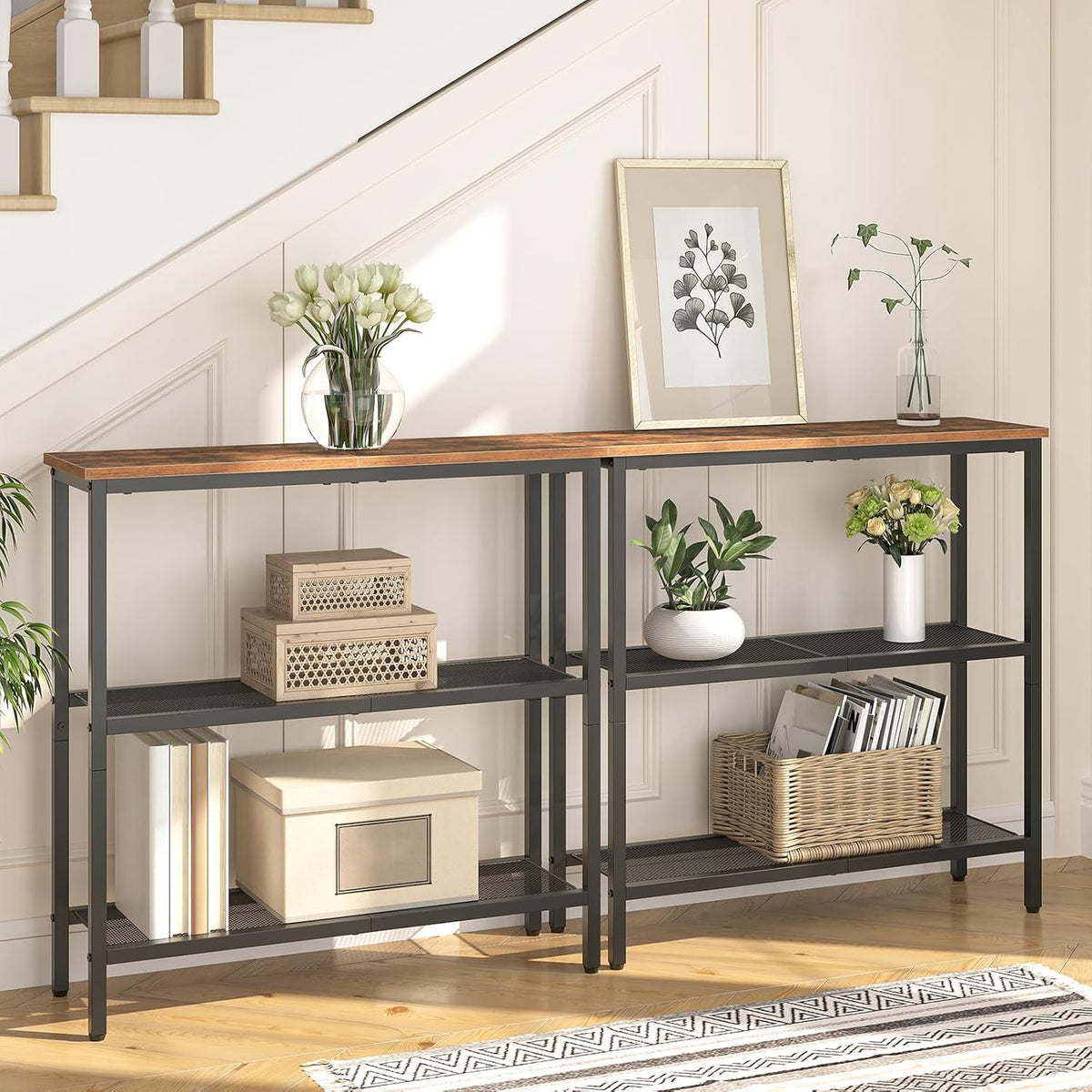 HOOBRO 29.5" Narrow Console Table, 3-Tier Entryway Table, Thin Sofa Table with Shelves, Side Table, Display Table, for Hallway, Entrance, Living