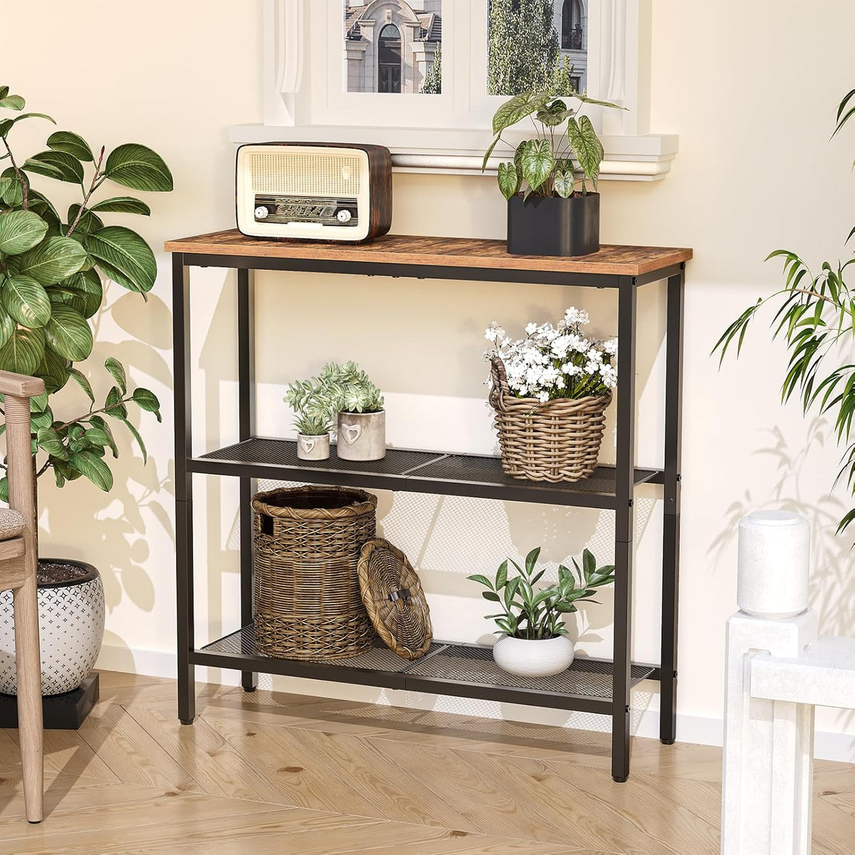HOOBRO 29.5" Narrow Console Table, 3-Tier Entryway Table, Thin Sofa Table with Shelves, Side Table, Display Table, for Hallway, Entrance, Living