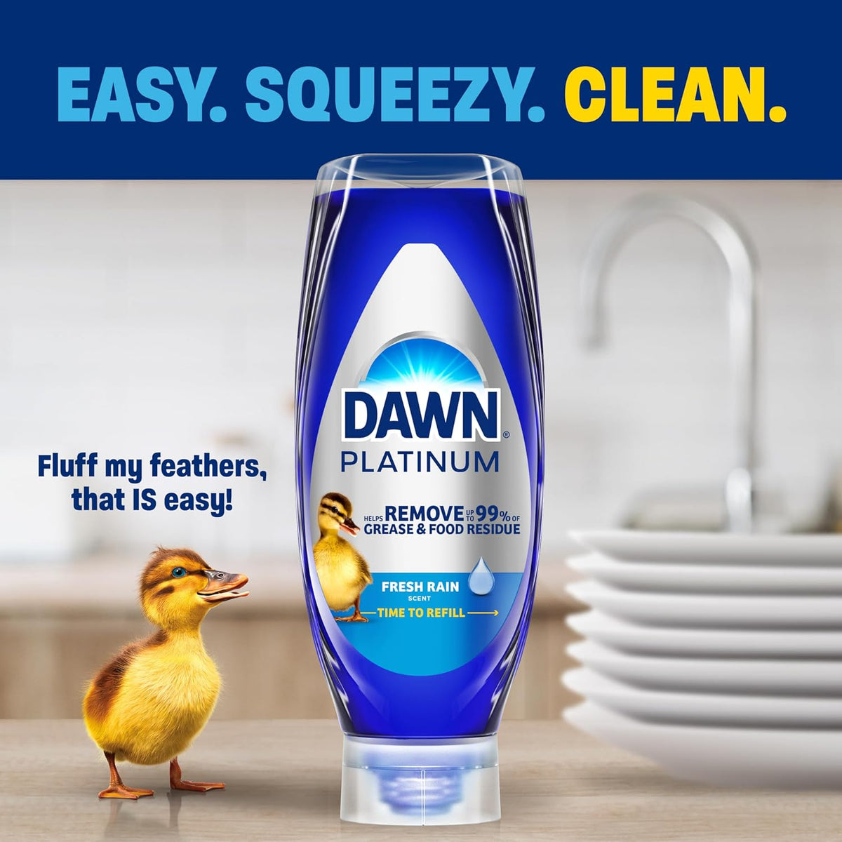 Dawn Platinum EZ-Squeeze Dish Soap, Dishwashing Liquid, Fresh Rain, 2x18oz Bundle