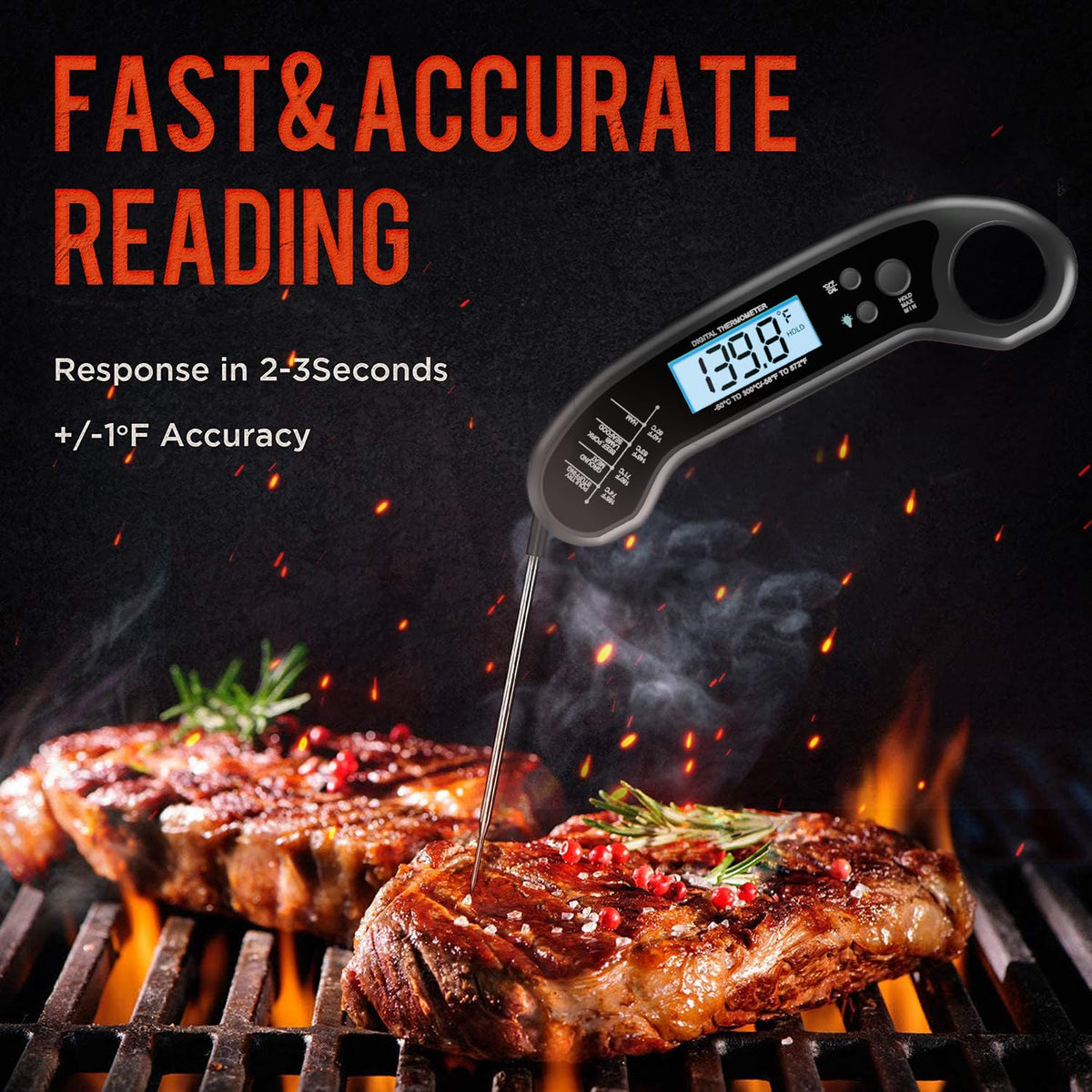 Meat Thermometer Digital, Instant Read Meat ThermometerI for Grill and Cooking, Waterproof Food Thermometer for Kitchen and Outside, BBQ, Turkey