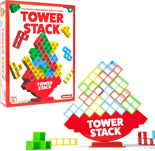 Tower Stack by Relatable, Exciting Tower Game for Kids & Adults Family Game Night, Fun Stacking and Building Toys, Includes 36 Cards, 24 Blocks, 1