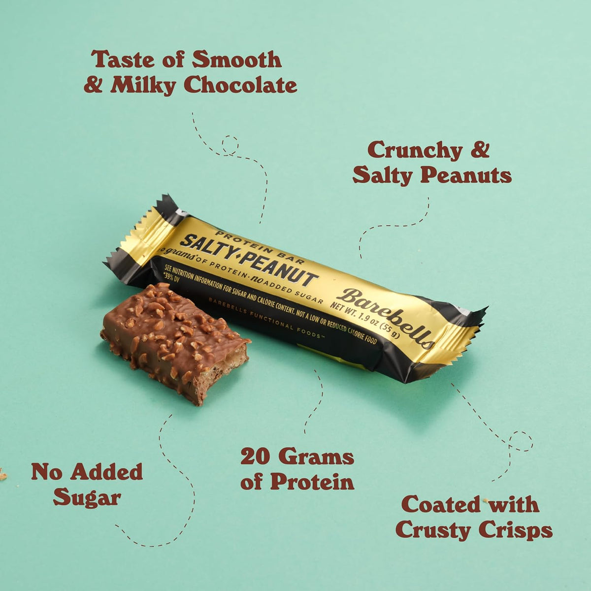 Barebells Protein Bars Salty Peanut - 12 Count, 20g High Protein Treats - Chocolate Nutrition Bar with 1g Total Sugars - On-The-Go Breakfast or