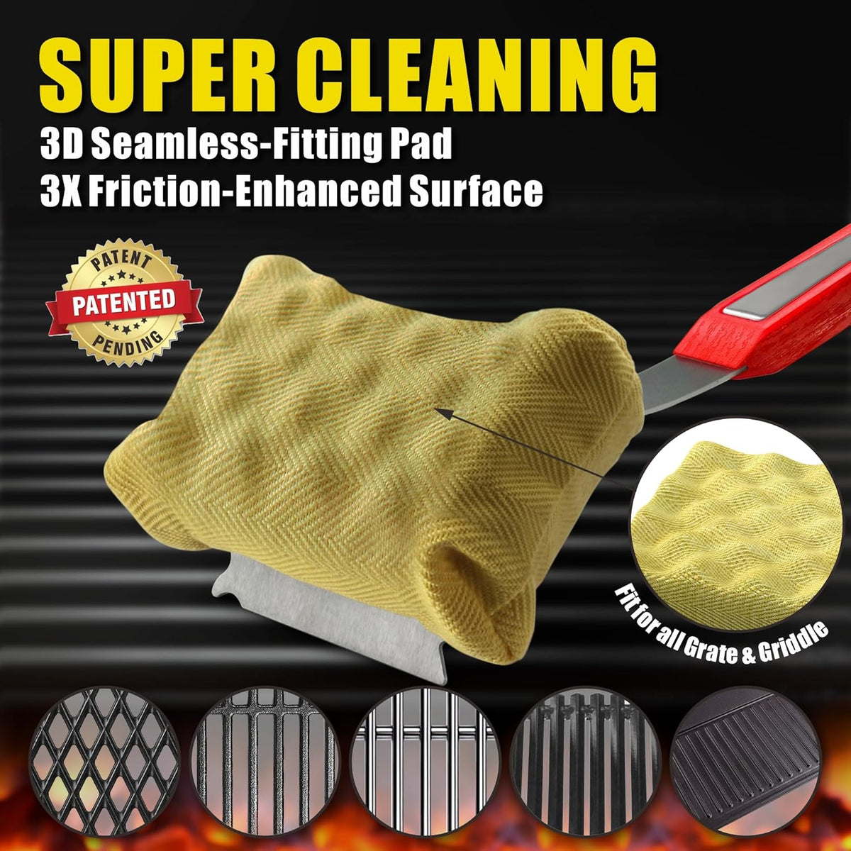 GRILLART Grill Brush Bristle Free. SteamWizards BBQ Replaceable Cleaning Head, Unique Seamless-Fit Scraper Tool for Cast Iron/Stainless-Steel Grates