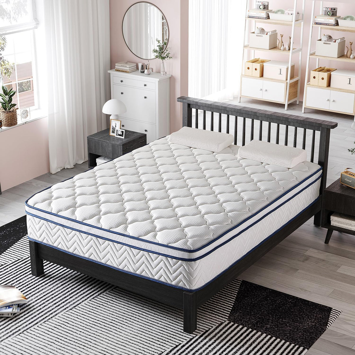 Full Size Mattress, 12 Inch Hybrid Mattress in a Box, Memory Foam Individually Wrapped Pocket Coils Innerspring Pressure Relief, Medium Firm