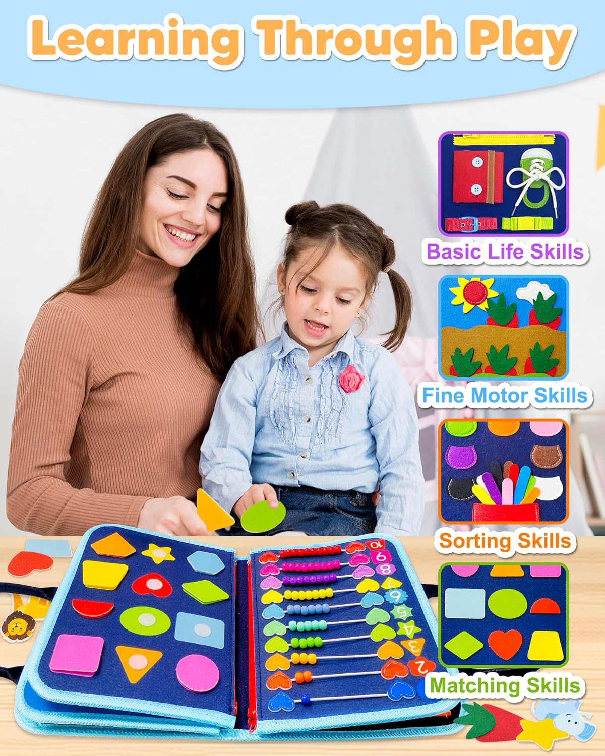 Exorany Busy Board Montessori Toys for Toddler Boy Birthday Gifts, Busy Book Sensory Learning Toys for Toddlers, Toddler Boy Airplane Car Travel Toy