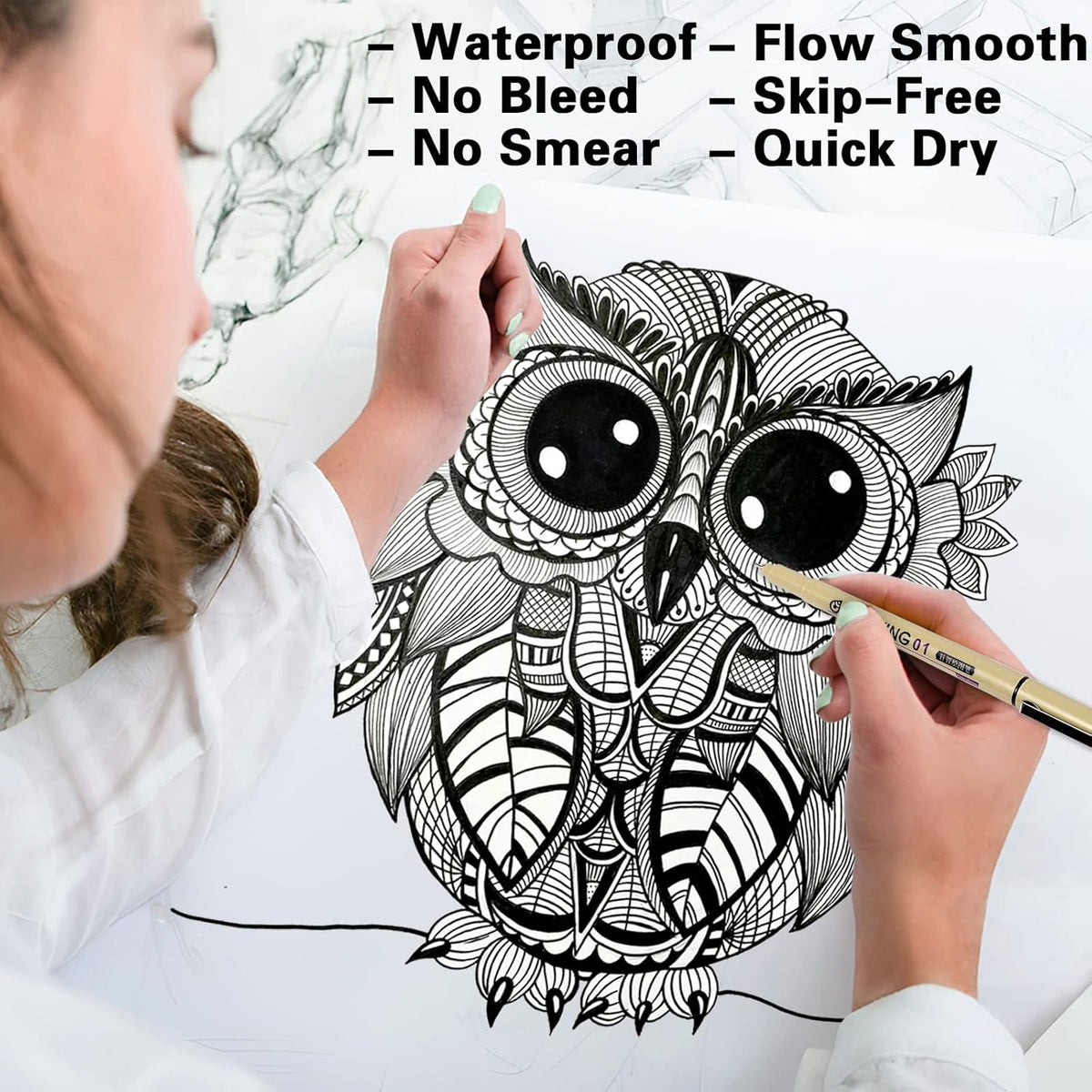 Muchcute Micro Fineliner Drawing Art Pens: 12 Black Fine Line Waterproof Ink Set Artist Supplies Archival Inking Markers Liner Sketch Outline Anime