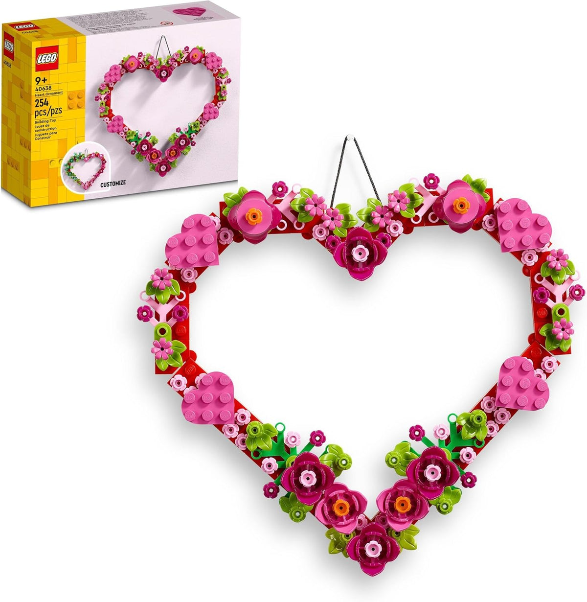LEGO Heart Ornament Building Toy Set - Fun Arts and Crafts Idea for Girls and Boys, Ages 9+ - Gift for Kids - Display on The Wall as Home Decoration