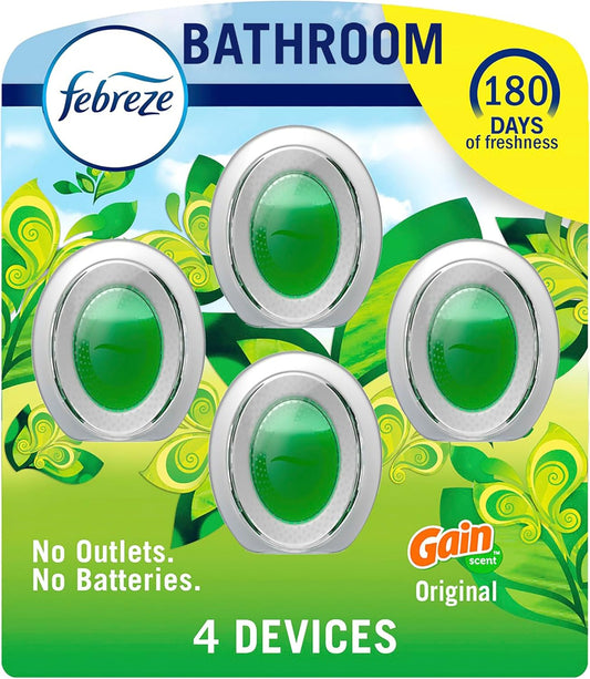 Febreze Bathroom Air Freshener, Odor-Fighting, Plug-In Alternative, Air Fresheners for Home, Bathroom and Kitchen, Closet, Pet & Litter Box Odor