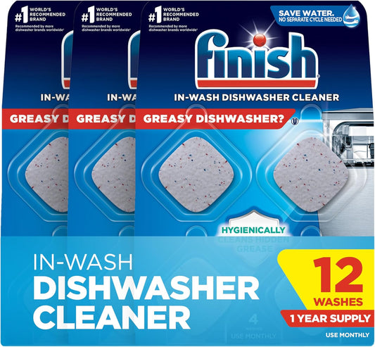 Finish Dishwasher Cleaner Tablets, Deep Cleans Hidden Grease & Grime, Fights Odors, No Extra Wash Cycle, Helps Maintain Dishwasher, 12 Month Supply