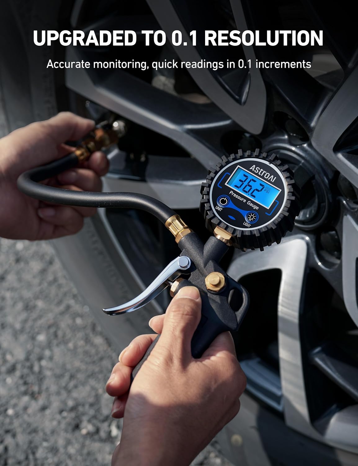 AstroAI Digital Tire Pressure Gauge with Inflator, 3-250 PSI Air Chuck & Compressor Accessories Heavy Duty with Quick Connect Coupler, 0.1 Display