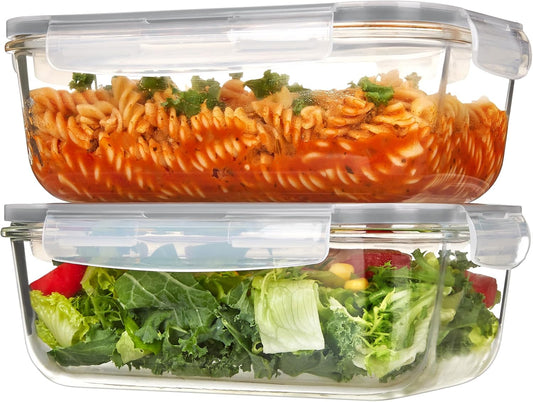 Vtopmart 2Pack 1860ml/63oz Large Glass Storage Containers with Lids, Meal Prep Food Container Set with Snap Airtight Lid for Baking, Microwave, Oven