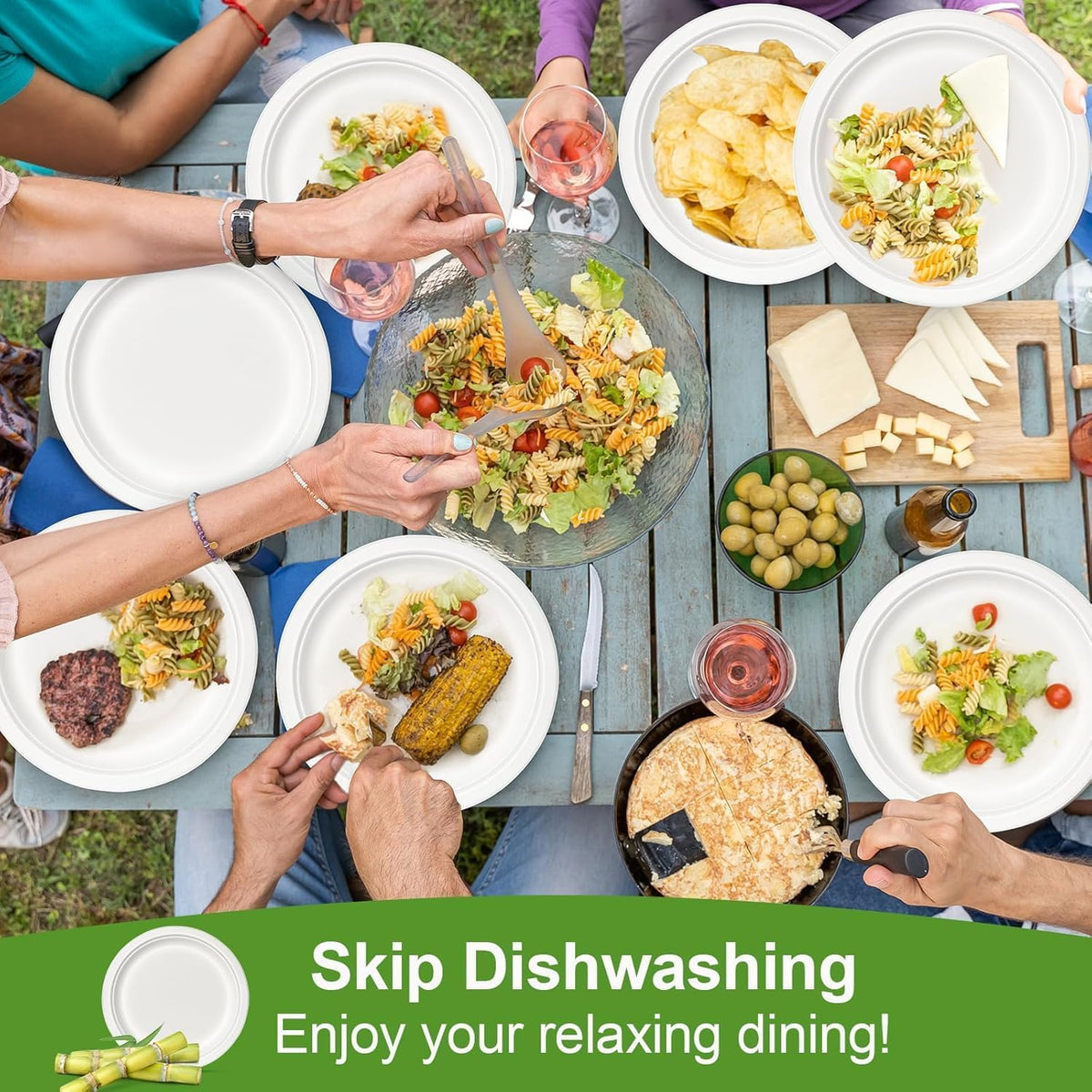 100% Compostable 5X Stronger Round 9-Inch 125 Count & 10-Inch 150Count Paper Plates| Disposable Biodegradable Bagasse Microwave-Safe, Soak-Proof, Cut
