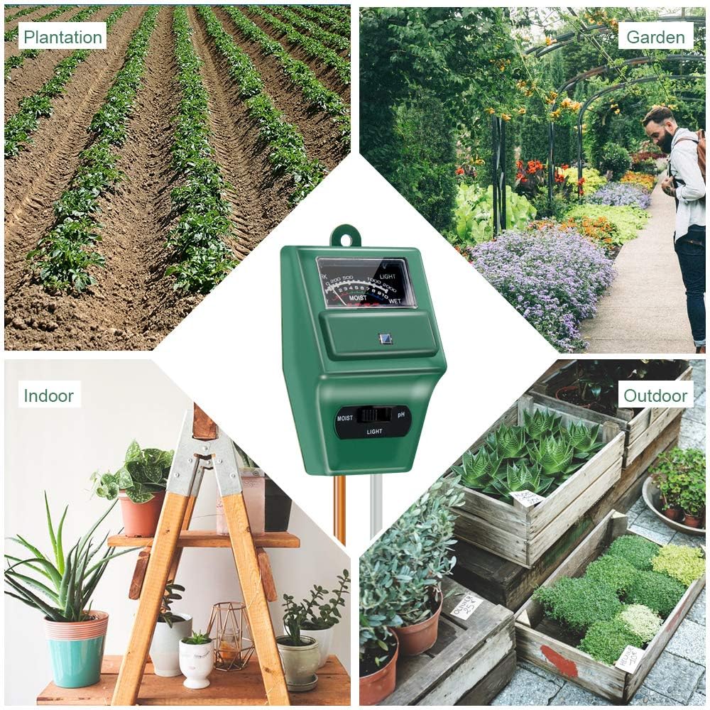 Soil pH Meter, MS02 3-in-1 Soil Moisture/Light/pH Tester Gardening Tool Kits for Plant Care, Great for Garden, Lawn, Farm, Indoor & Outdoor Use