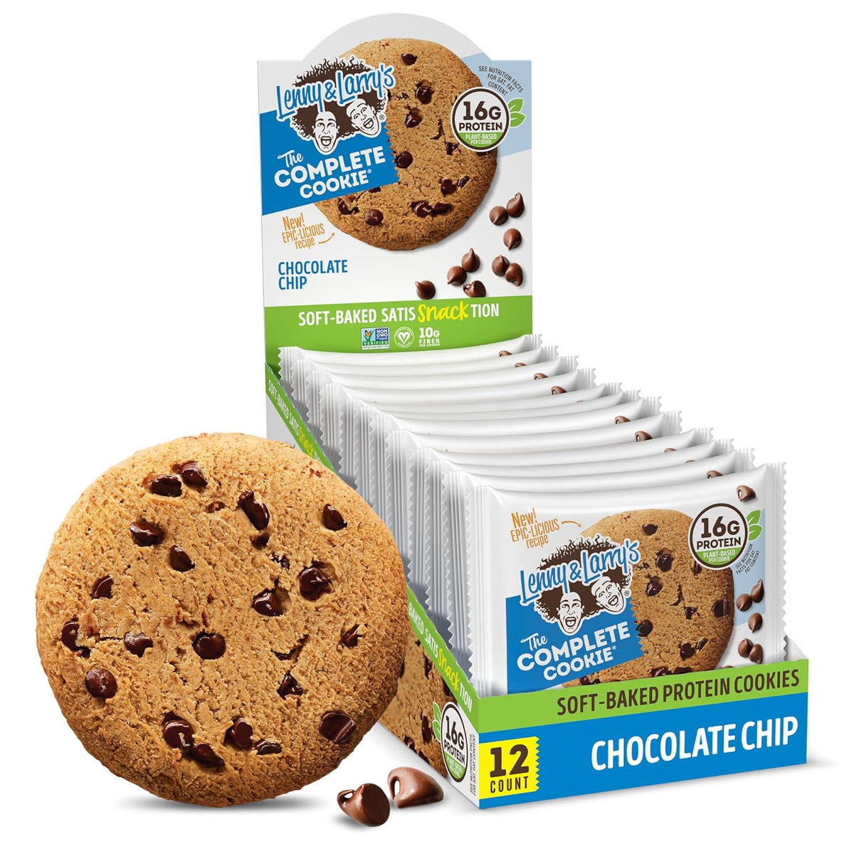 Lenny & Larry's Complete Protein Cookie, [Chocolate Chip], Chewy Soft Baked, 16g Plant Protein, Vegan, Non-GMO, High Fiber, 4 Ounce Cookie
