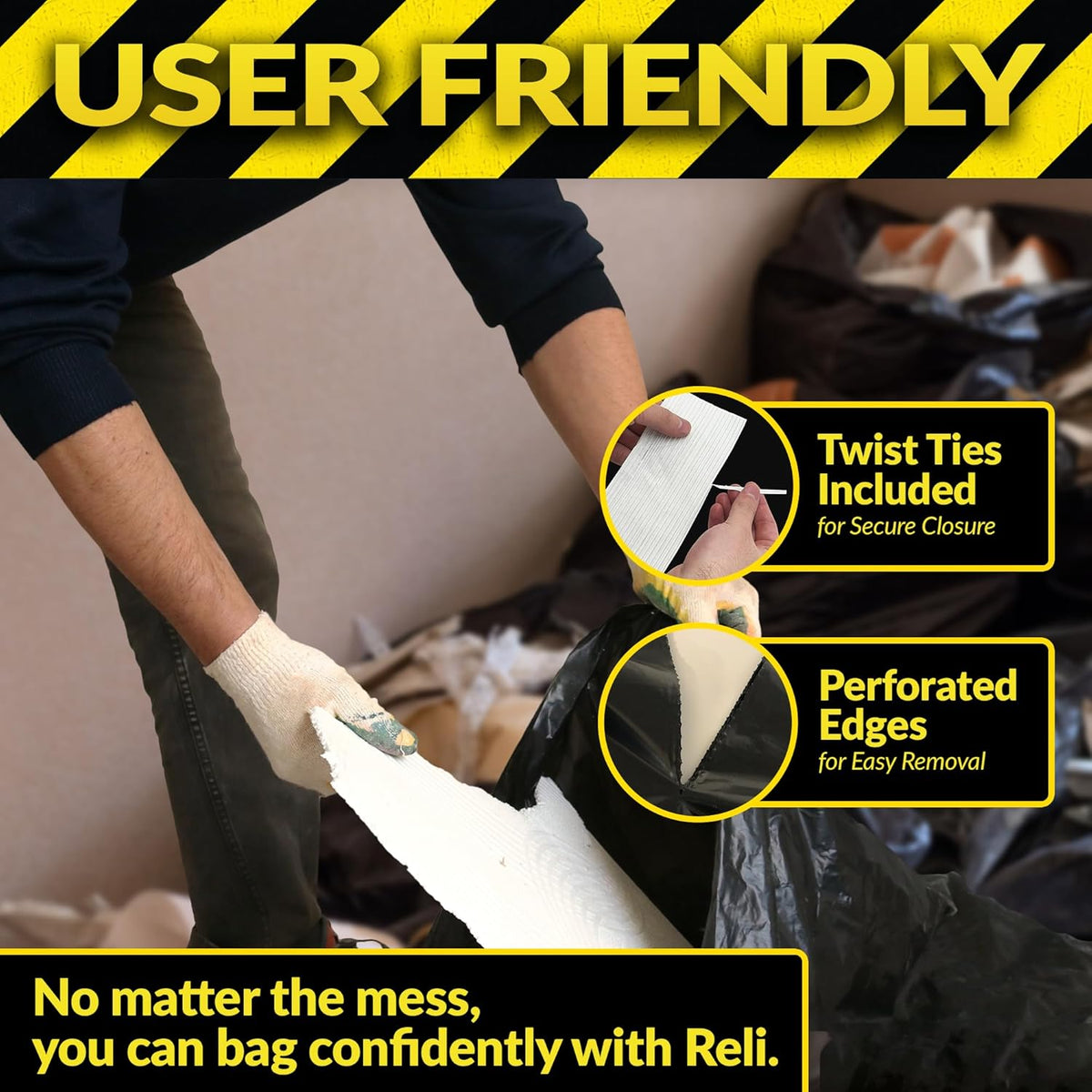 Reli. Contractor Garbage Bags 55 Gallon | 20 Trash Bags | Heavy Duty | Black Contractor