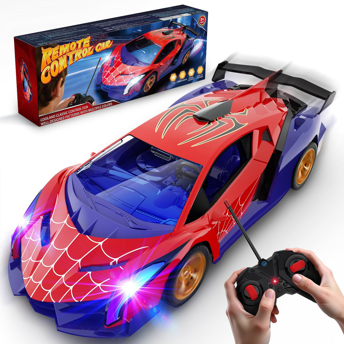 ZIROKAY Spider Remote Control Car with Multi-Color Flash Lights, Drift RC Cars, Spider Toys Gifts for 3 4 5 6 7 8 9 10 Year Old Boys Age 3-4 4-6 6-8