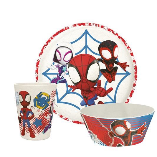 Zak Designs Marvel Spider-Man Dinnerware Set for Kids Includes 8" Plate, 6" Bowl, and 10oz Tumbler, Durable and Sustainable Melamine Bamboo Material