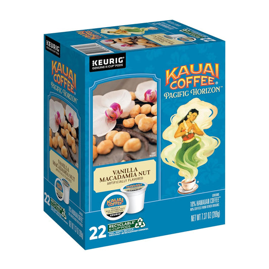 Kauai Coffee K-Cup Pods for Keurig Brewers – Arabica Coffee, 10% Hawaiian – Medium Roast, Vanilla Beans with Toasted Macabamia Nuts – Vanilla