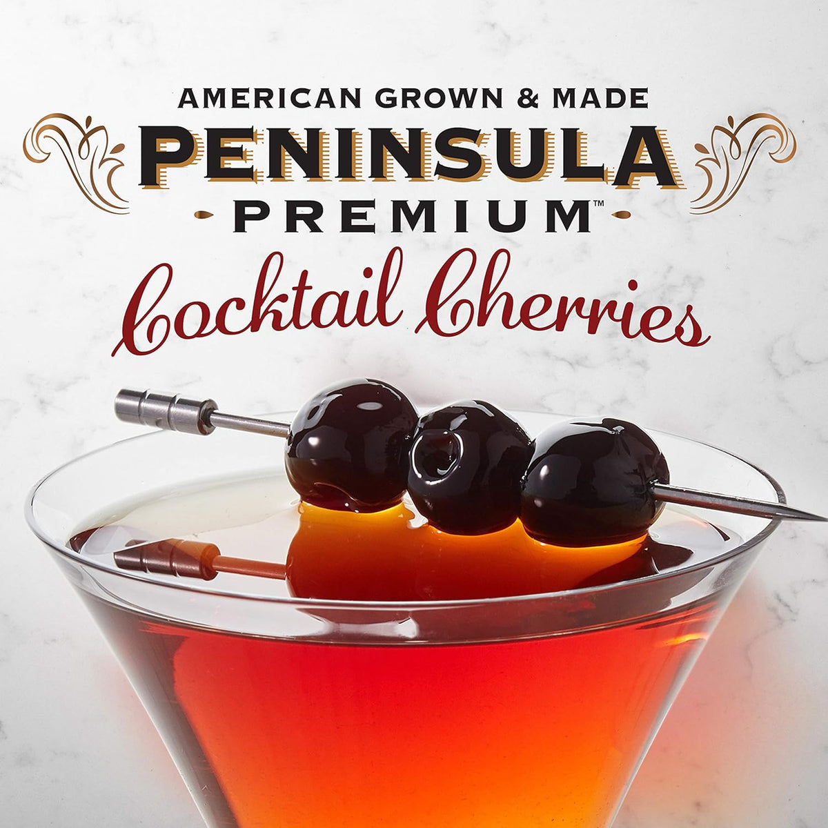 Peninsula Premium Cocktail Cherries | Award Winning | Deep Burgundy-Red | Silky Smooth, Rich Syrup | Luxe Fruit Forward, Sweet-Tart Flavor | Gourmet