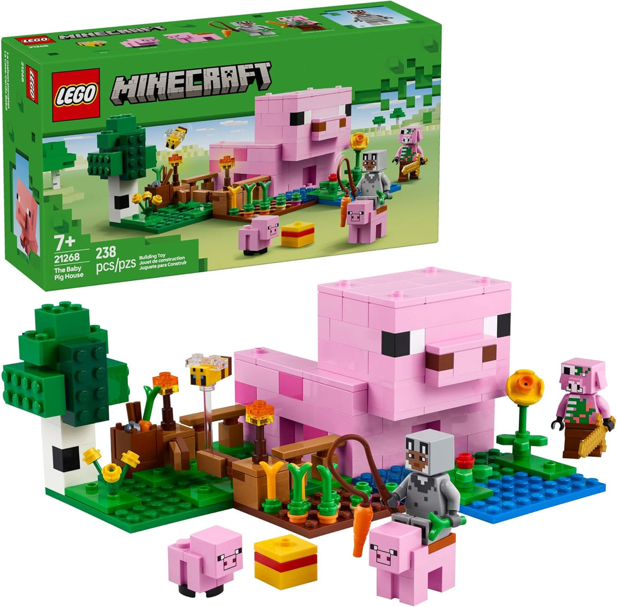 LEGO Minecraft The Baby Pig House Toy Figures and Playset - Building Minecraft Toy for Kids, Boys and Girls, Ages 7+ - Gift for Birthdays - with 2