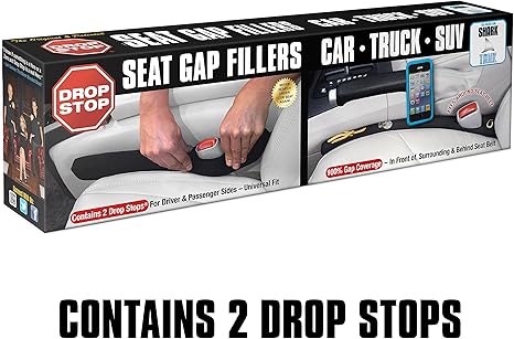 Drop Stop - The Original Patented Car Seat Gap Filler - Between Seats Console Organizer, Set of 2 and Slide Free Pad and Light