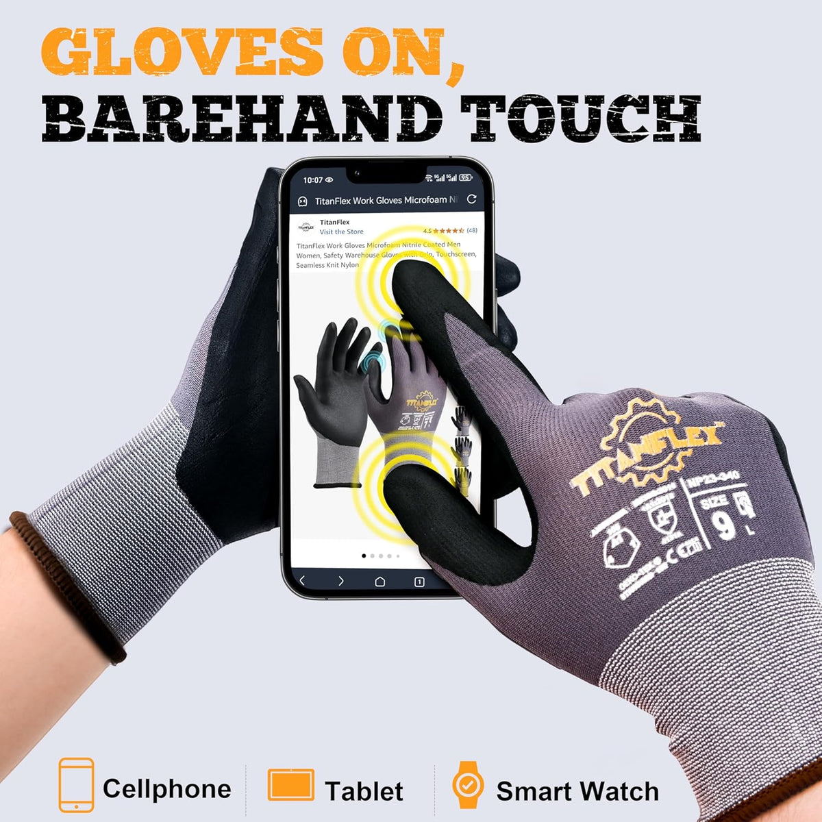 TitanFlex Work Gloves Microfoam Nitrile Coated Men Women-6 Pairs, Safety Warehouse Gloves Mens Working Glove with Grip Heavy Duty, Touchscreen
