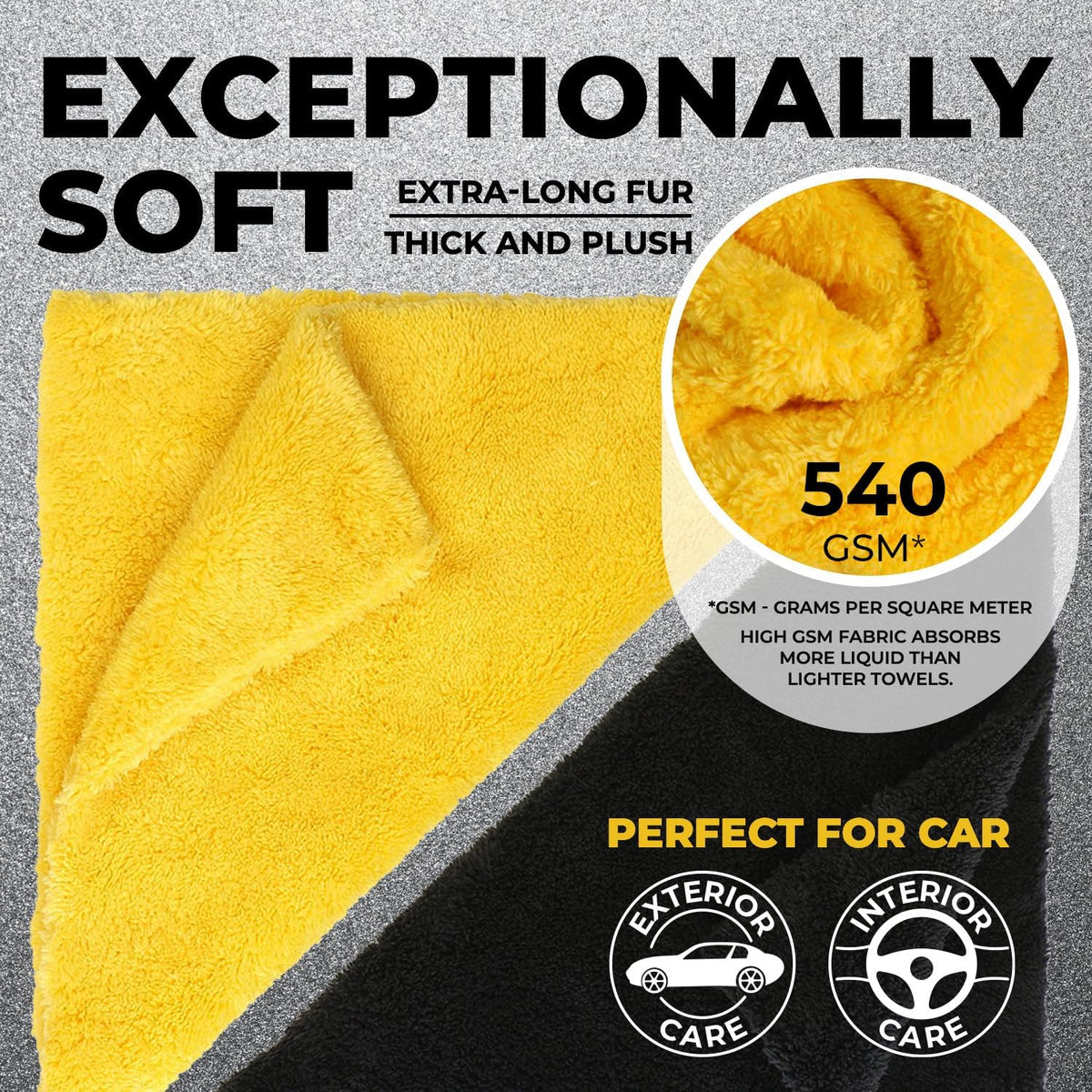 Edgeless Microfiber Towels for Cars – 6pk (12”x12”) - 540 GSM - Super Soft Detailing & Buffing – Scratch-Free & Absorbent Microfiber Cleaning Cloths