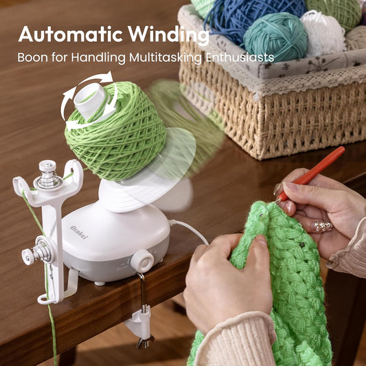Etcokei Yarn Winder, Electric Yarn Ball Winder for Crocheting, Compact Yarn Cake Winder with Strong Tension Stepless Speed, Automatic Yarn Spinner